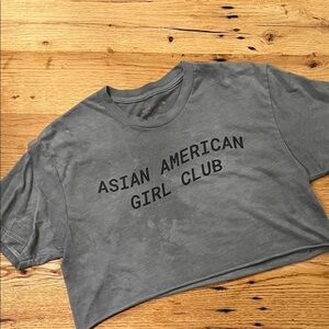 Asian American Girl Club AAPI Hand Dyed Charcoal Cropped Tee, Small